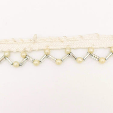 White Fringe Trim, Beaded Trim, White And Silver Beaded Trim